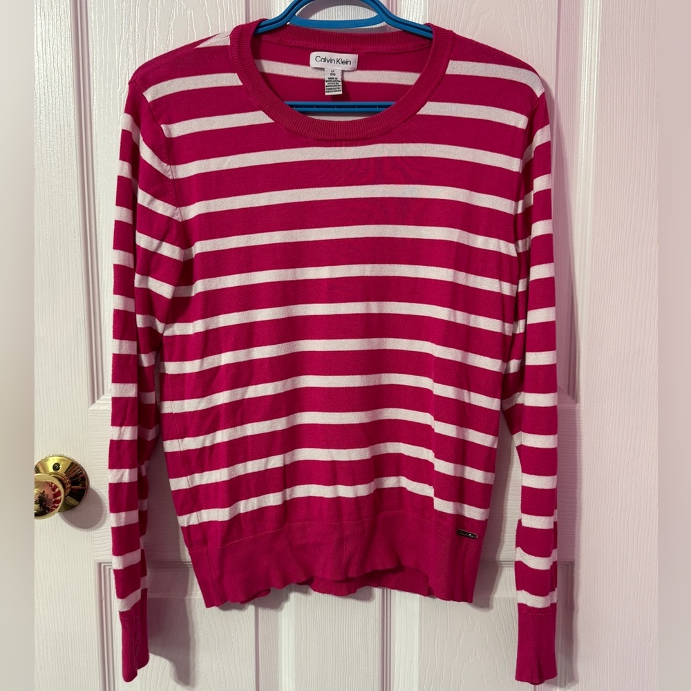Calvin Klein Pink and White Striped Top